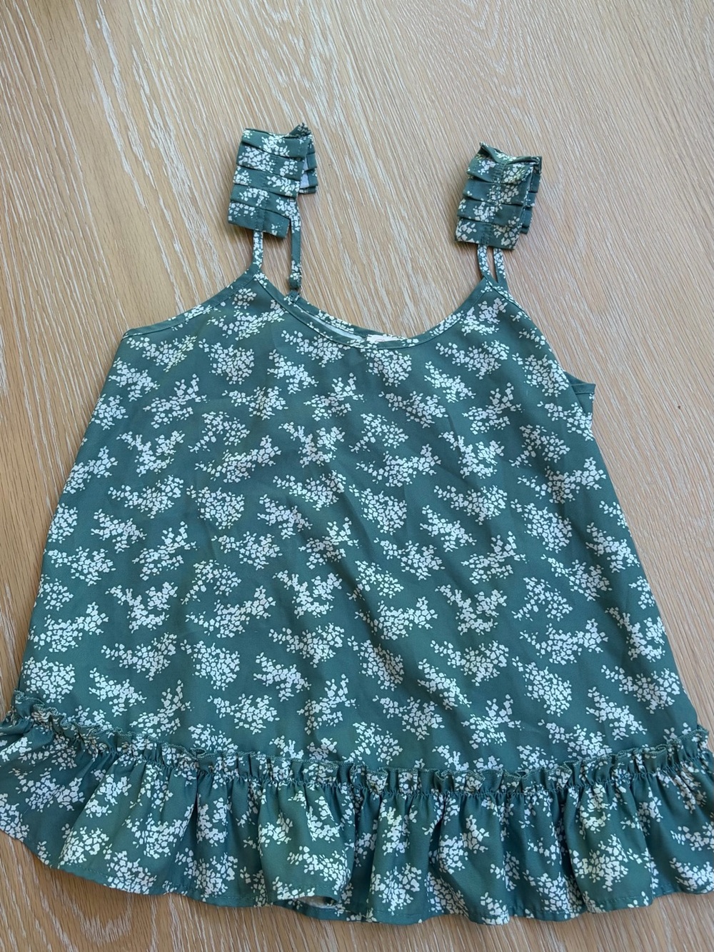 Pink Lily Green Floral Ruffle Strap Tank